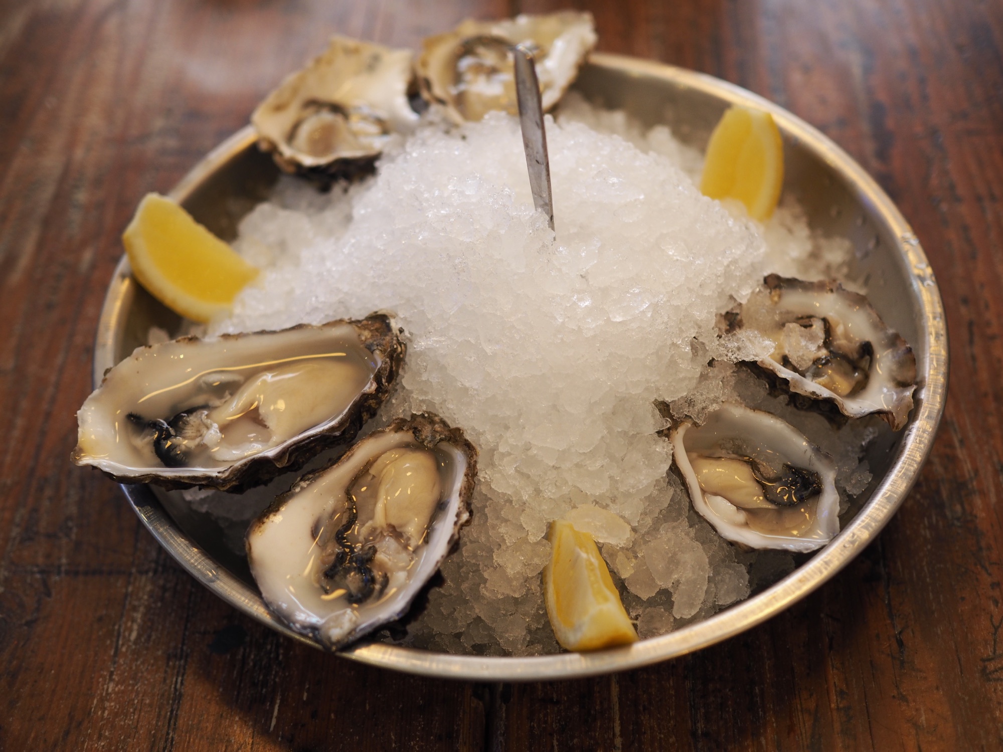 Fresh Irish oysters displayed on ice