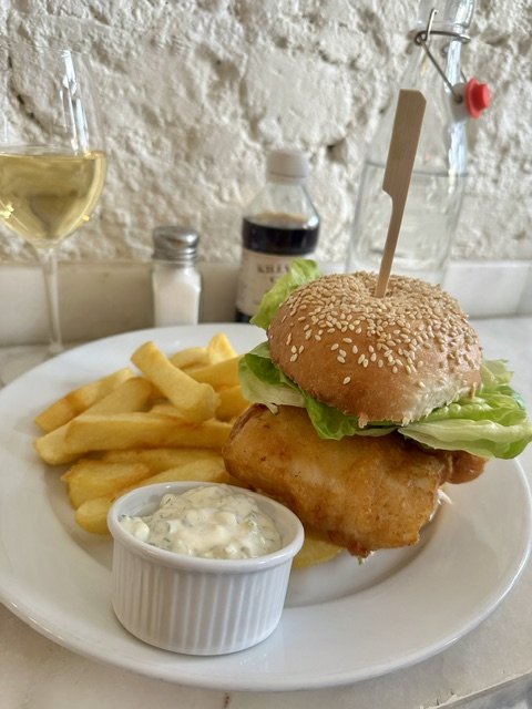 Fish burger and chips served in Dublin